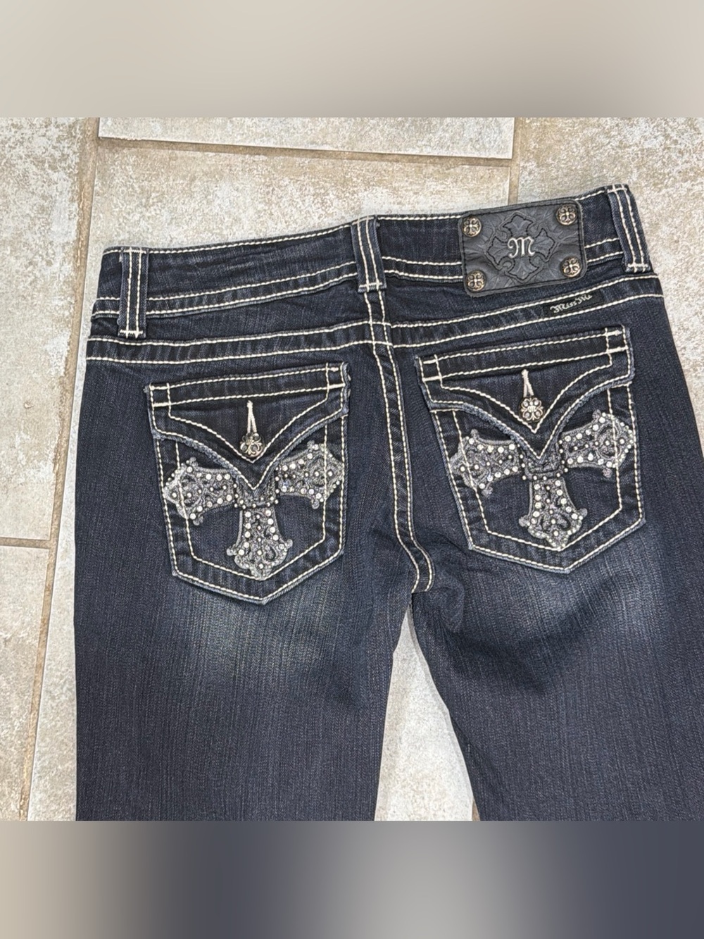 Miss Me Jeans Size 29 Skinny JP5046SKR Dark Wash Bling Cross Buckle